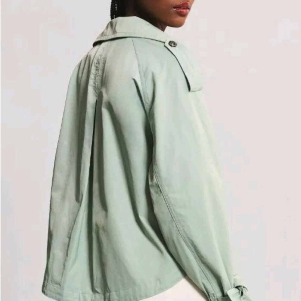 By Anthropologie Cropped Trench Coat – Mint – Size Large – NWT - Picture 3 of 16